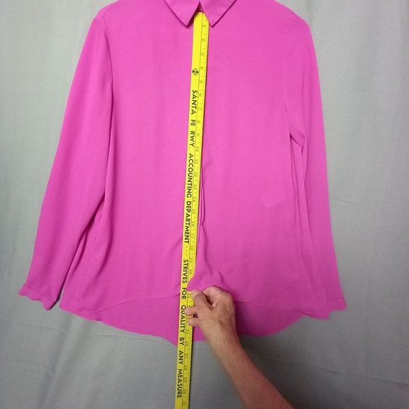 Jones New York Signature Pink Ruched Back Long Sleeve Button Up Women's Blouse S - Picture 5 of 12
